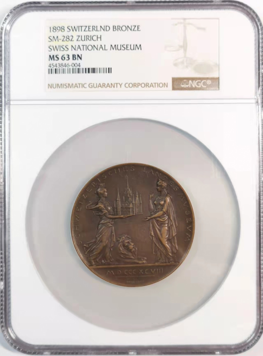 凡希社世界钱币微拍第一百八十期 1898瑞士苏黎世国家博物馆开馆纪念铜章NGC-MS63