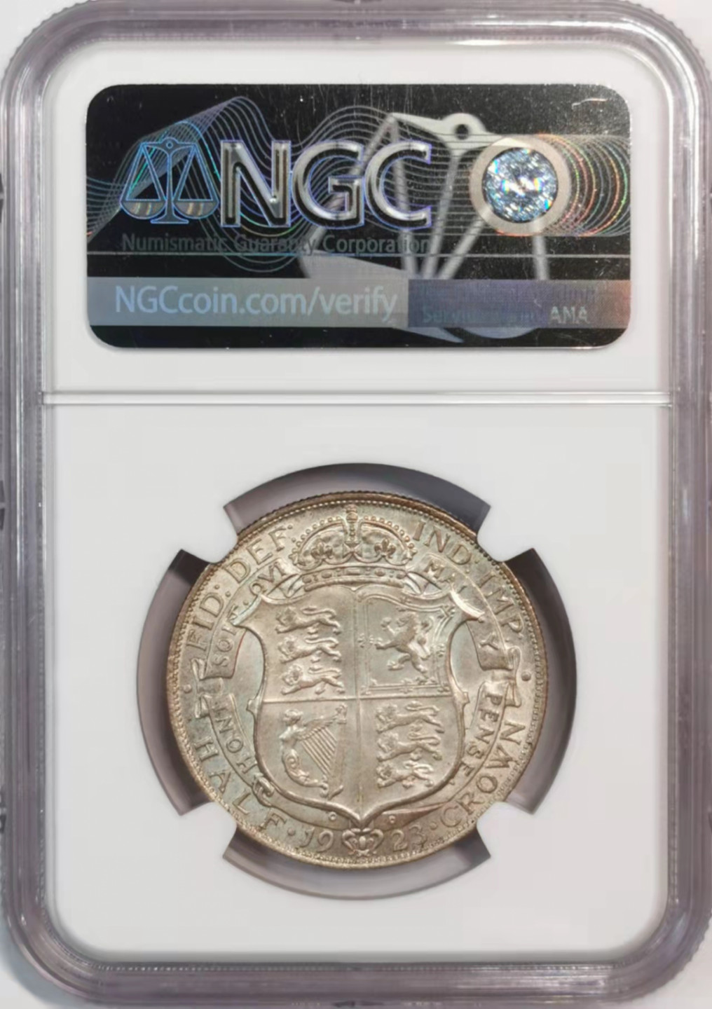 凡希社世界钱币微拍第一百八十期 1923英国乔五半克朗NGC-MS64粉光！
