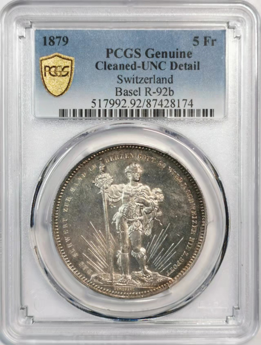 凡希社世界钱币微拍第一百八十期 1879瑞士巴塞尔射击节5法郎大银PCGS-UNCD