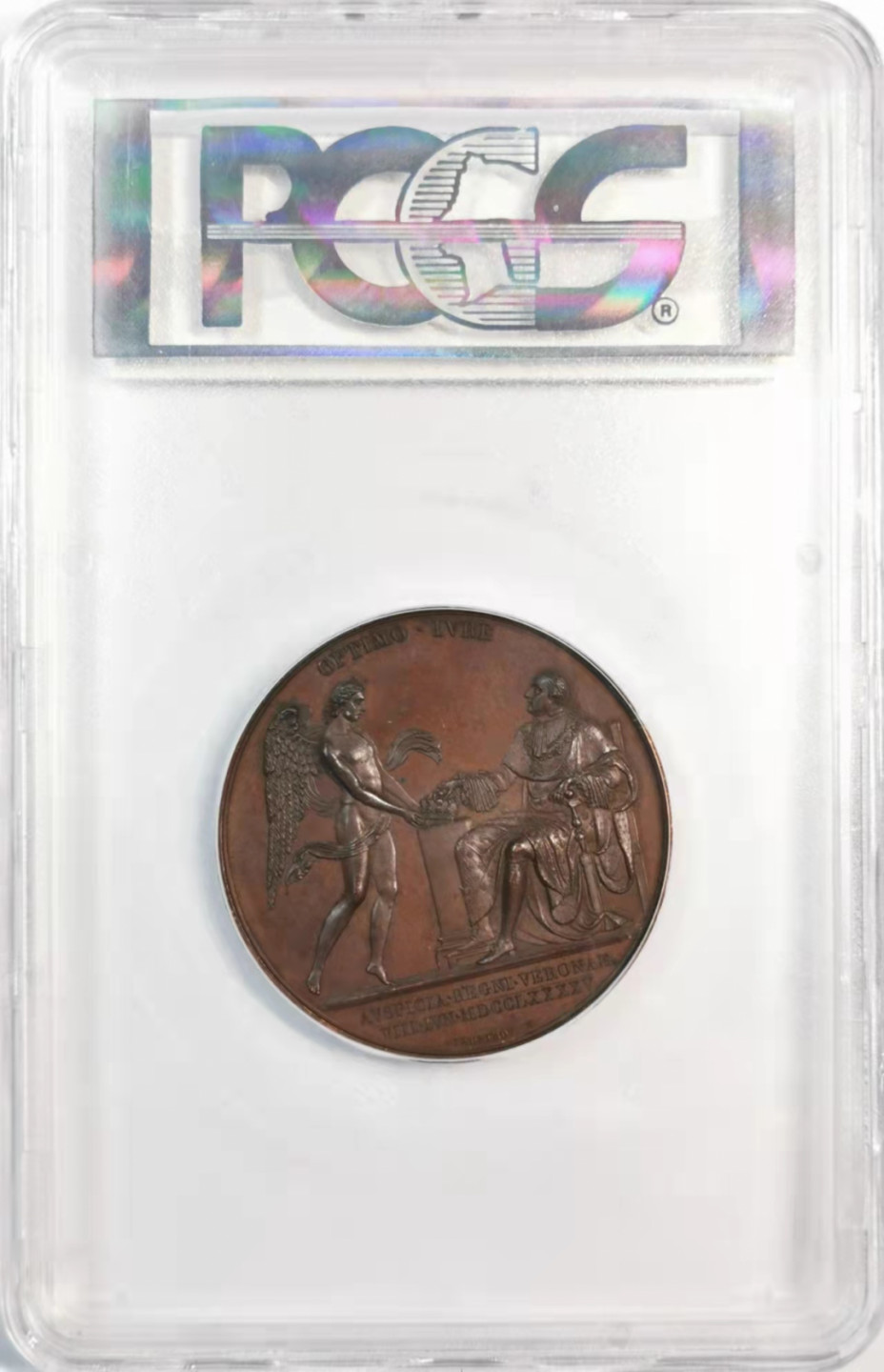 凡希社世界钱币微拍第一百八十期 1795法国路易十八自立为国王纪念铜章PCGS-SP63