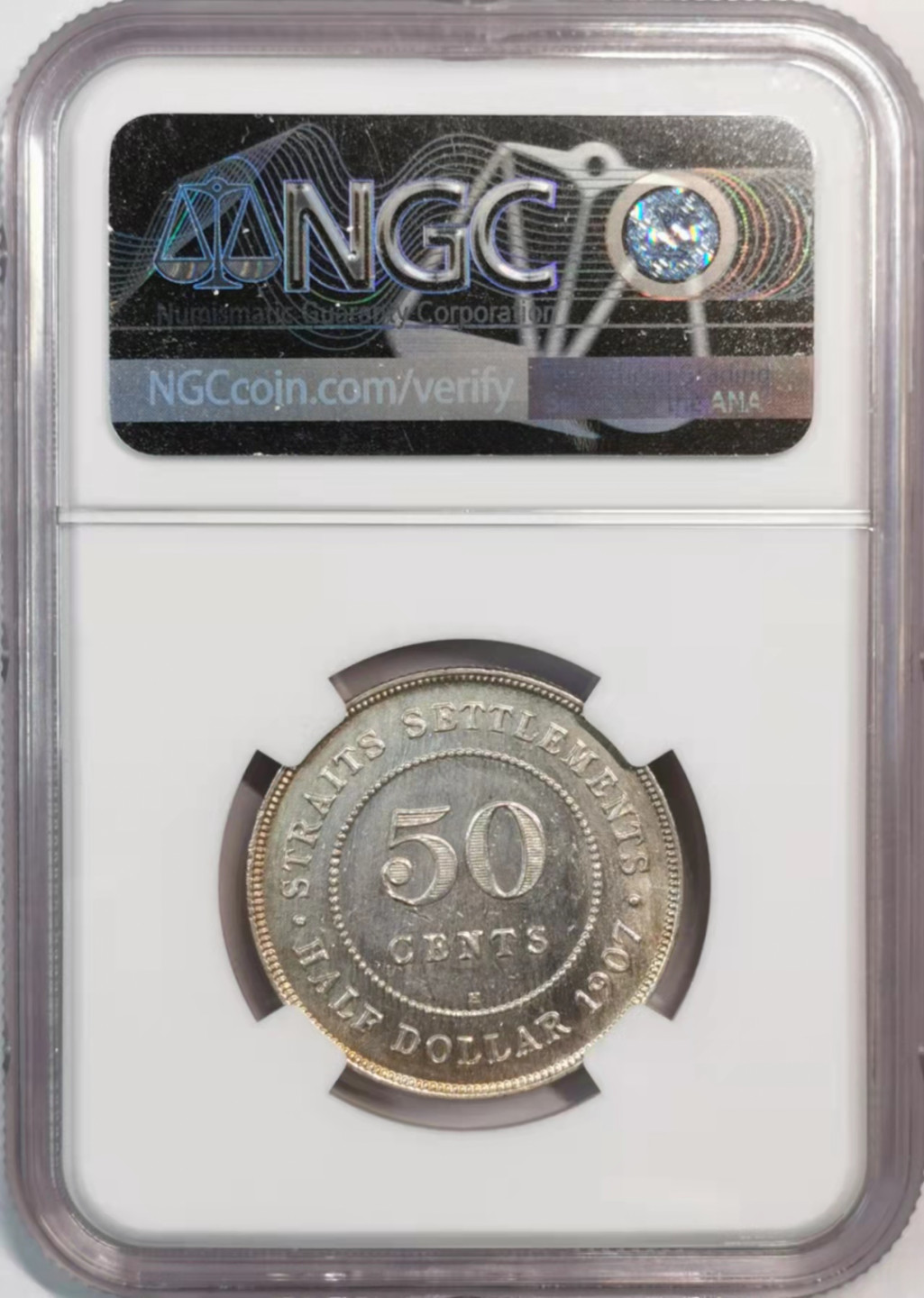 凡希社世界钱币微拍第一百八十期 1907H海峡爱七半圆NGC-UNCD细节锐利