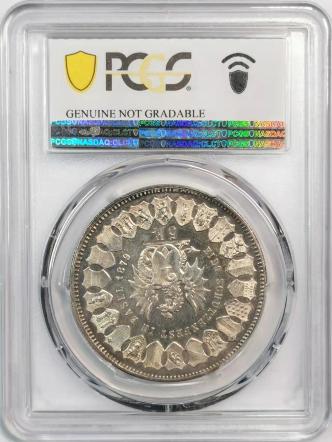 凡希社世界钱币微拍第一百八十期 1879瑞士巴塞尔射击节5法郎大银PCGS-UNCD