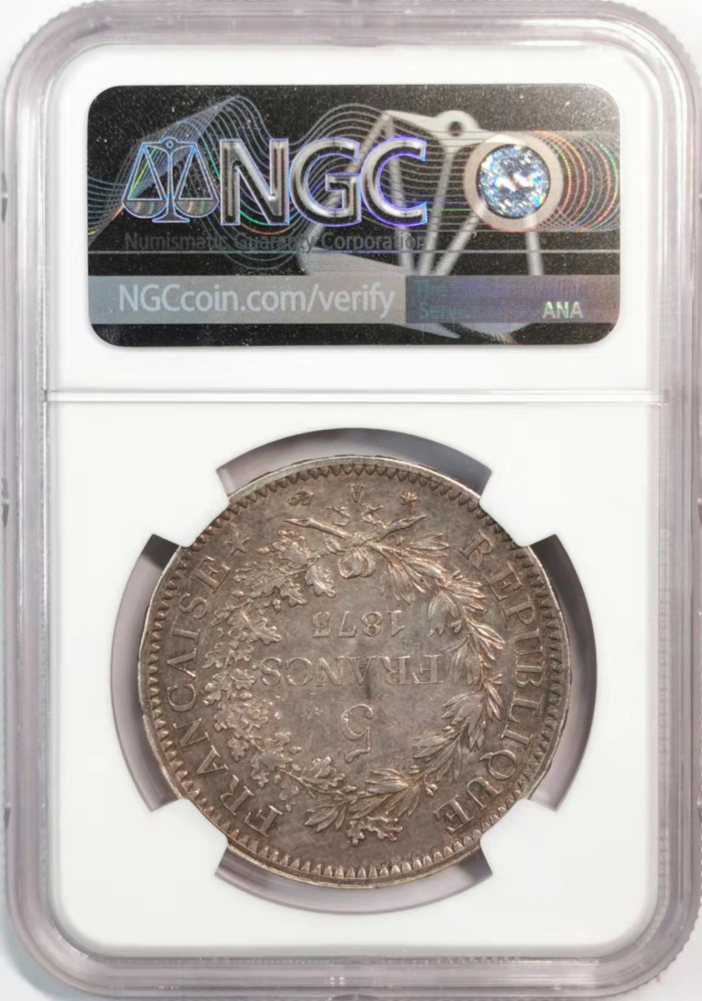 凡希社世界钱币微拍第一百八十期 1873法国大力神5法郎NGC-AU55