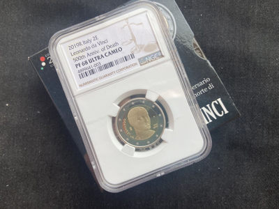 【币观天下】第171期钱币拍卖～  - 意大利 达芬奇纪念 2欧元精制 抱貂女子 ngc68