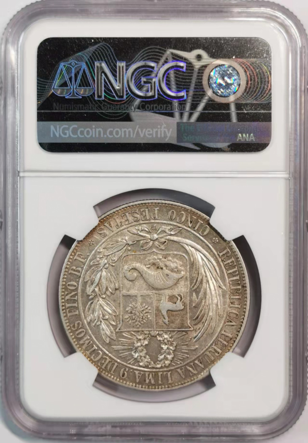 凡希社世界钱币微拍第一百八十期 1880秘鲁女神5P大银NGC-AU55