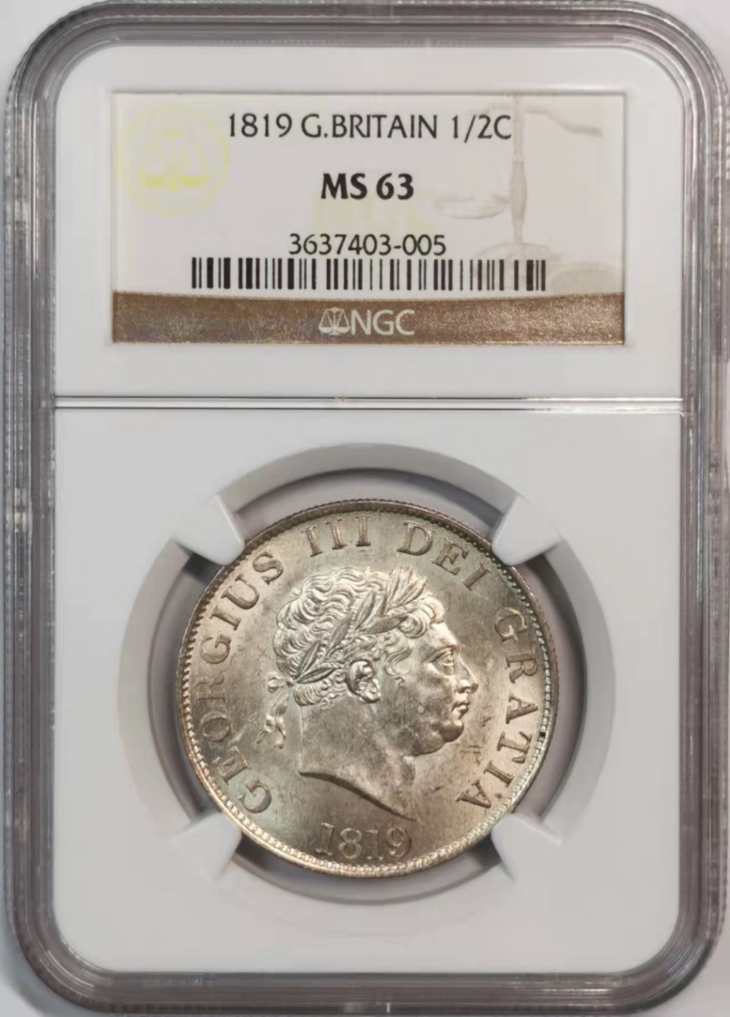 凡希社世界钱币微拍第一百八十期 荐！1819英国乔三半克朗NGC-MS63淡彩！