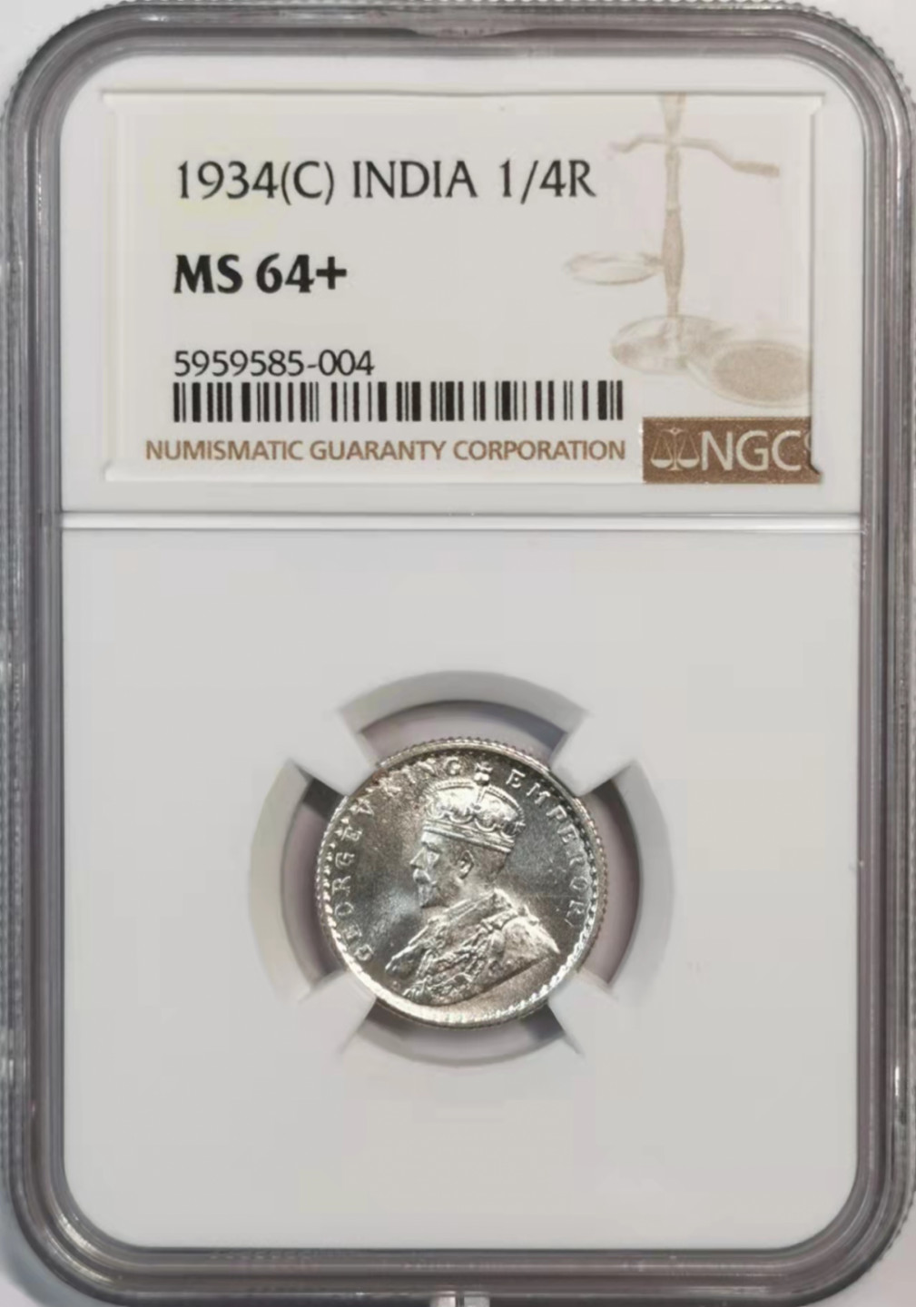 凡希社世界钱币微拍第一百八十期 1934英属印度乔五1/4卢比NGC-MS64+