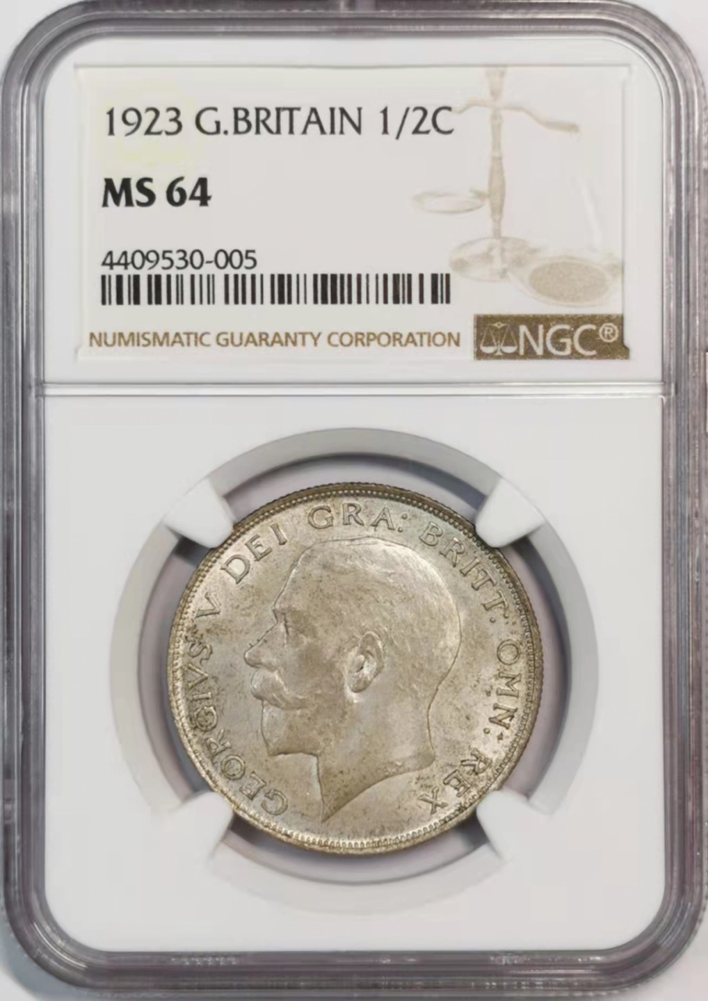 凡希社世界钱币微拍第一百八十期 1923英国乔五半克朗NGC-MS64粉光！