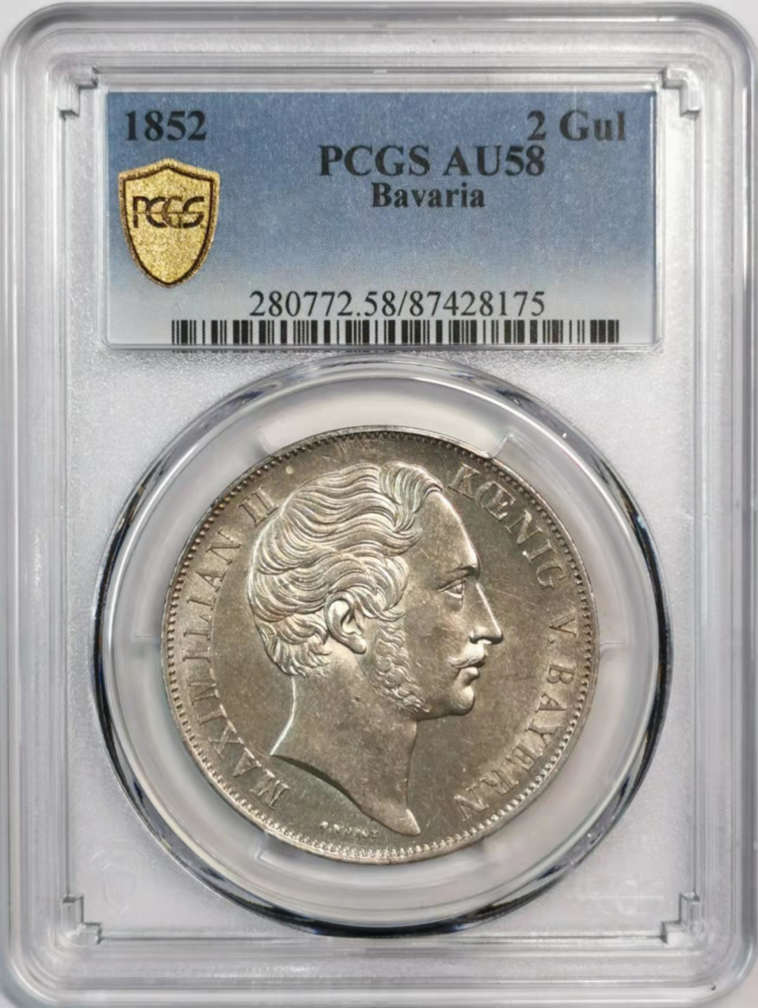 凡希社世界钱币微拍第一百八十期 1852巴伐利亚流通2盾大银PCGS-AU58