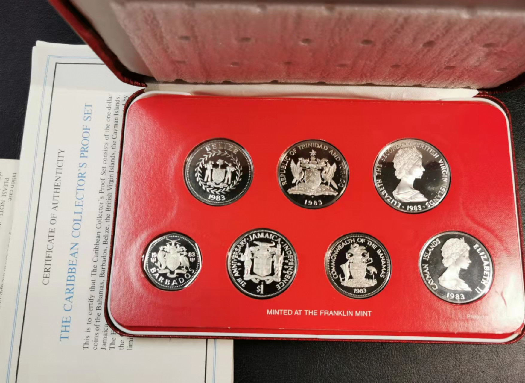 凡希社世界钱币微拍第一百八十期 1983加勒比七国精铸套币原盒证书