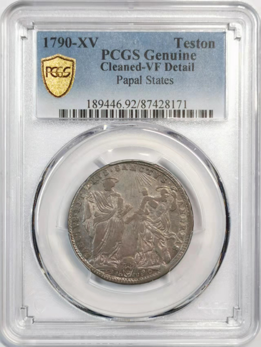 凡希社世界钱币微拍第一百八十期 1790教皇国圣迹Teston银币PCGS-VFD