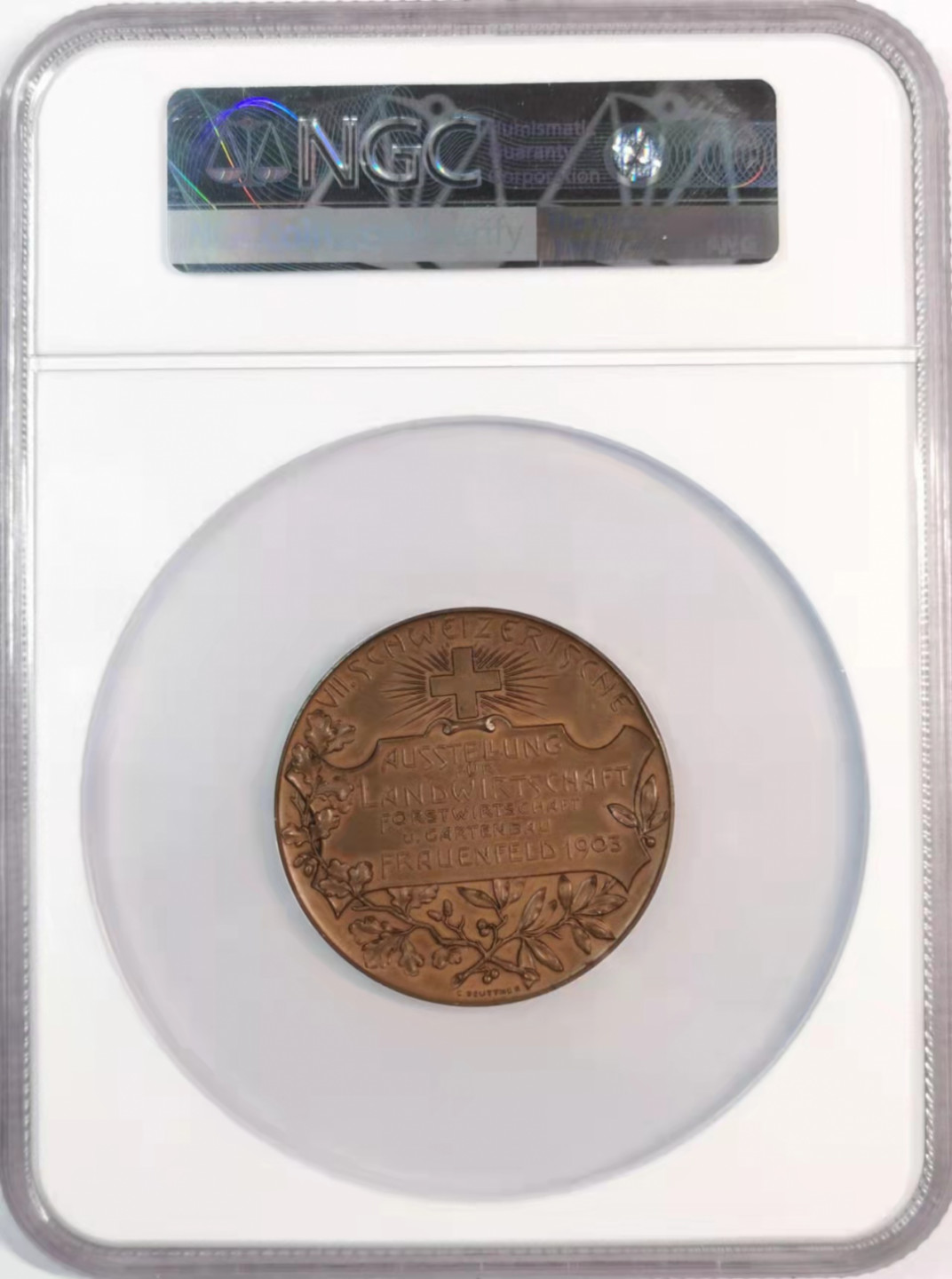 凡希社世界钱币微拍第一百八十期 1903瑞士农业博览会女神大铜章NGC-MS63
