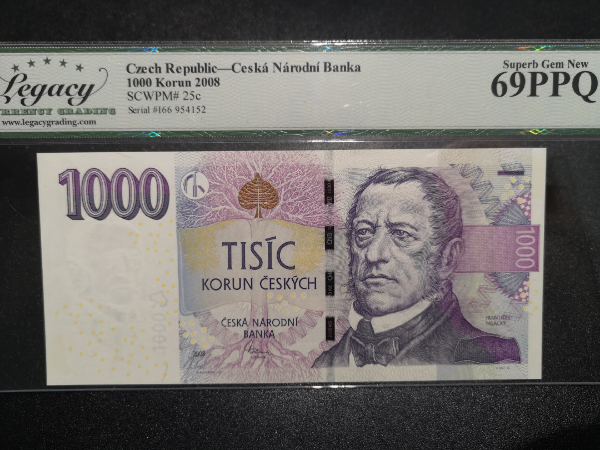 《外钞收藏家》第一百五十二期拍卖（本期98件） 2008年捷克1000克朗 （PCGS）改版绿标新标签69