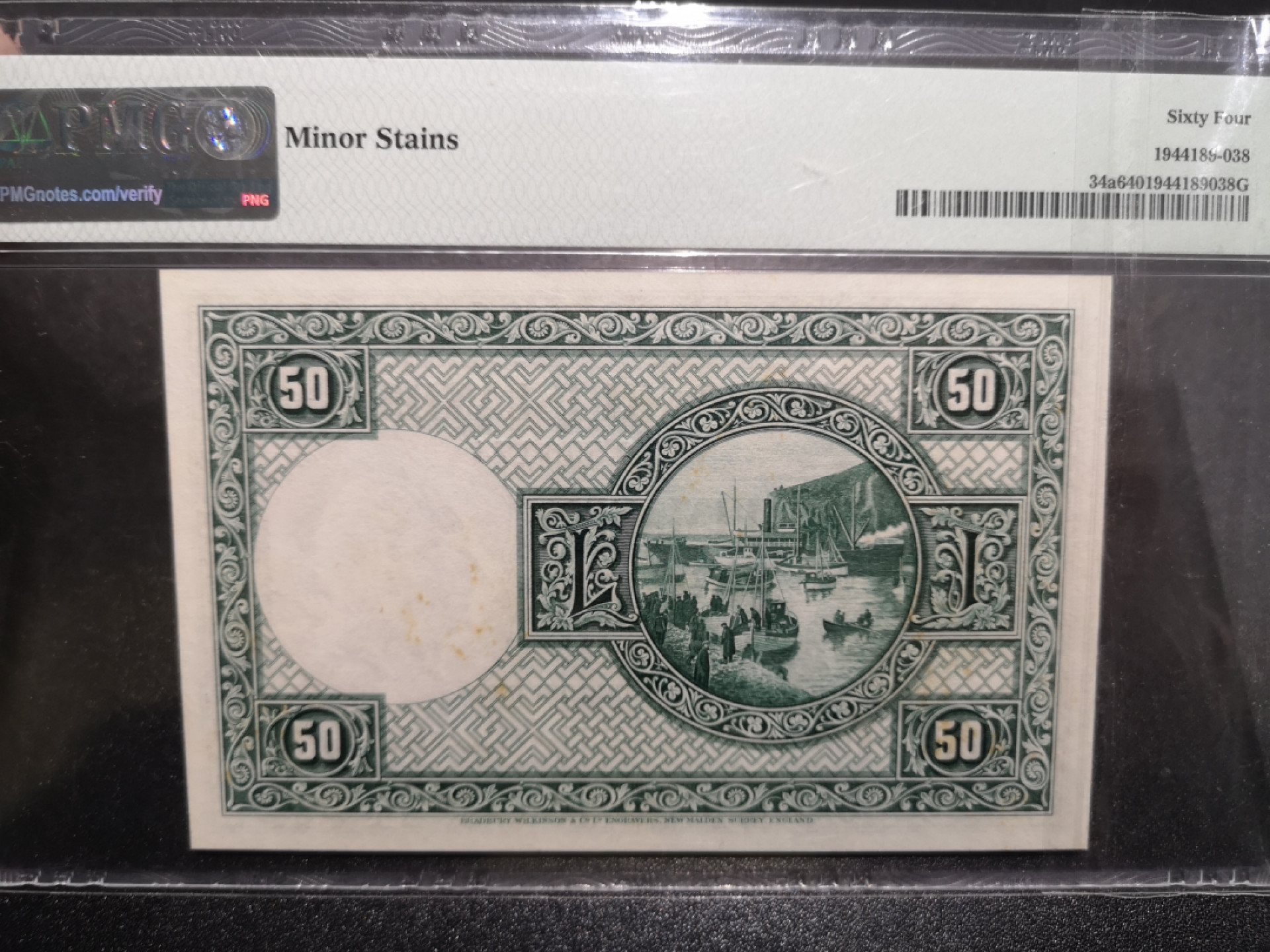 《外钞收藏家》第一百五十二期拍卖（本期98件） 1928年冰岛50克朗 PMG64 BWC作品