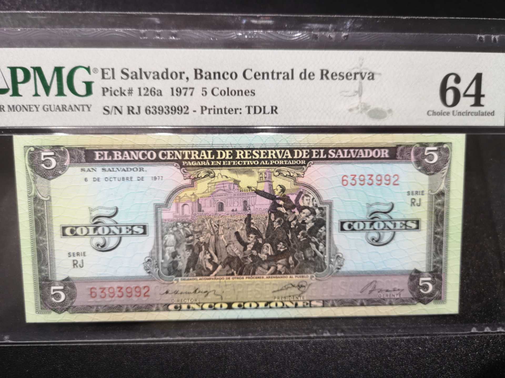 《外钞收藏家》第一百五十二期拍卖（本期98件） 萨尔瓦多5克朗 PMG64 无47靓号