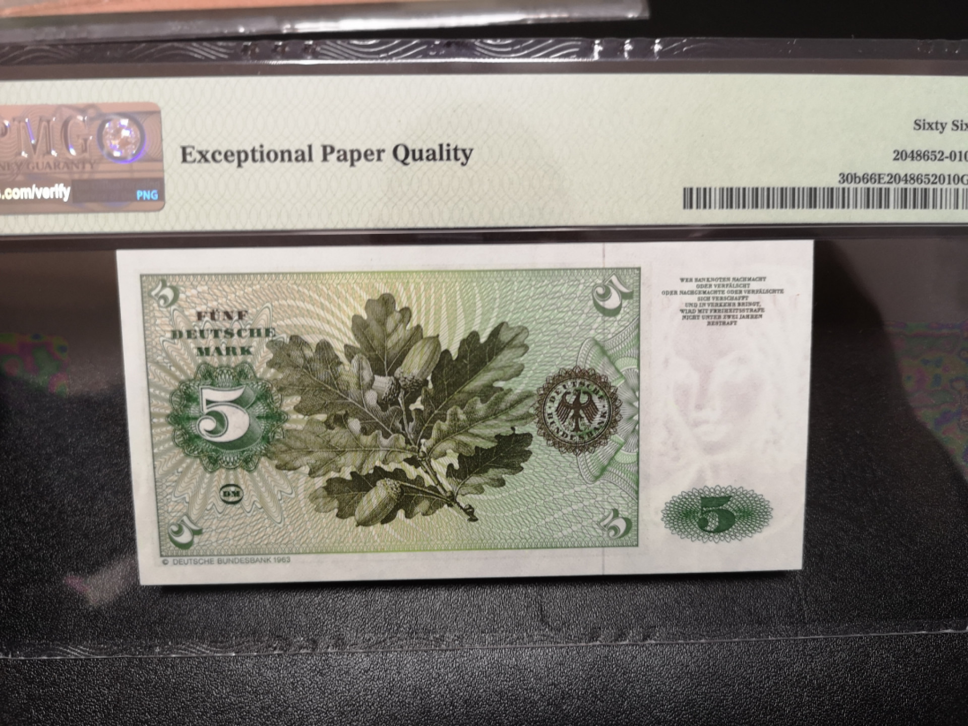 《外钞收藏家》第一百五十二期拍卖（本期98件） 1980年德国5马克 PMG66 大象号11111开头 靓号