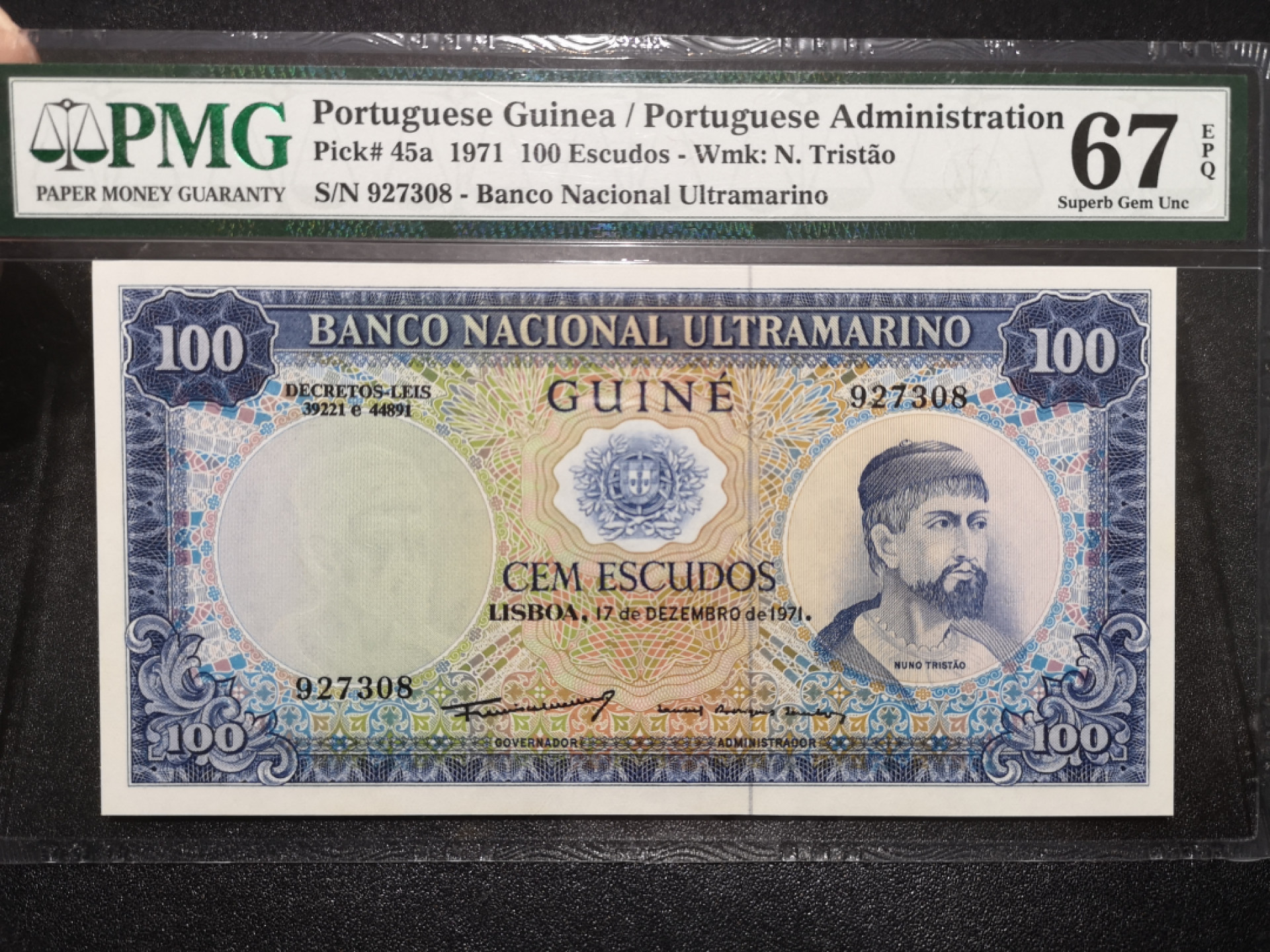 《外钞收藏家》第一百五十二期拍卖（本期98件） 1971年葡属几内亚100 PMG67