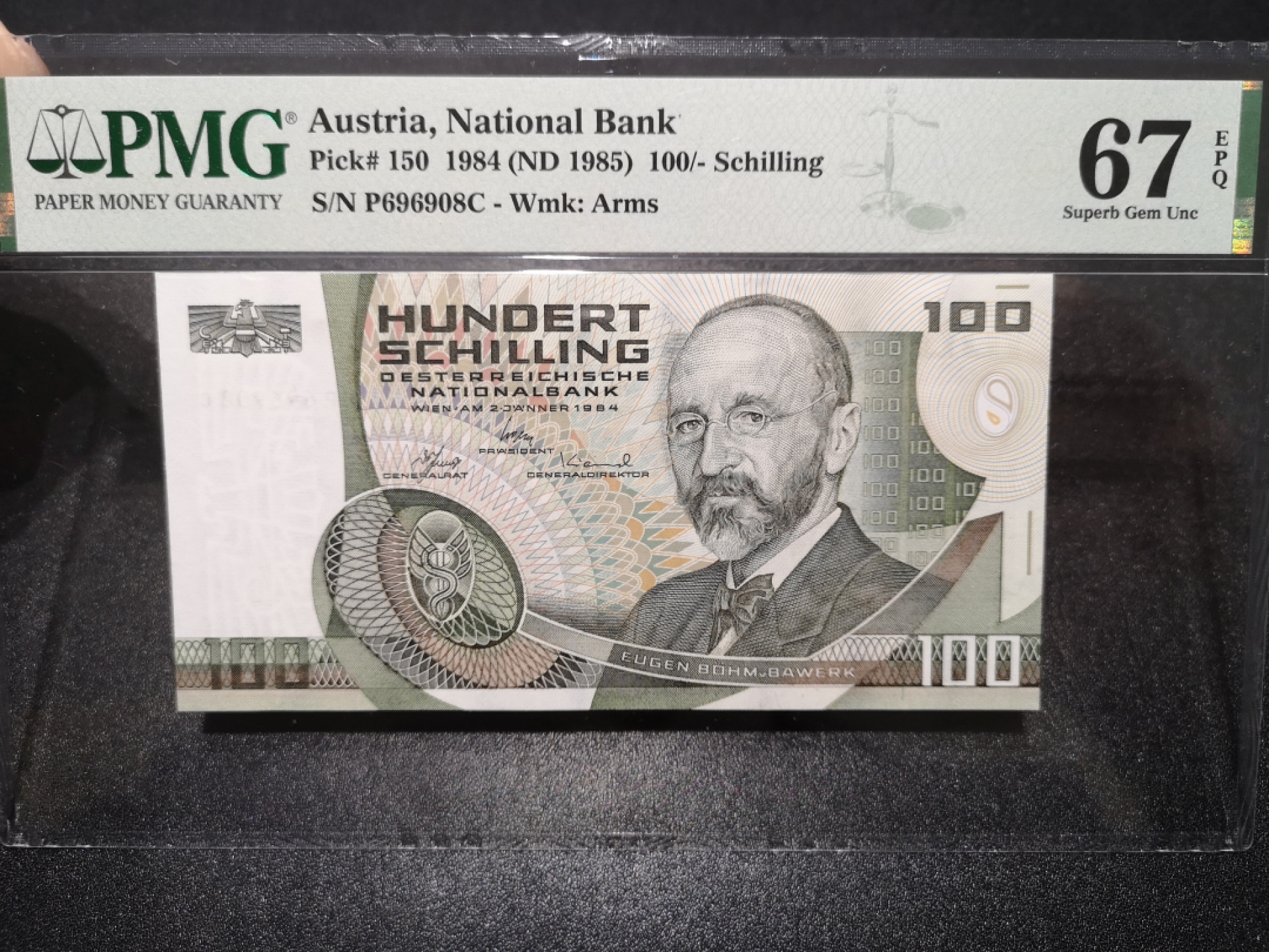 《外钞收藏家》第一百五十二期拍卖（本期98件） 1984年奥地利100先令 PMG67 无47尾8