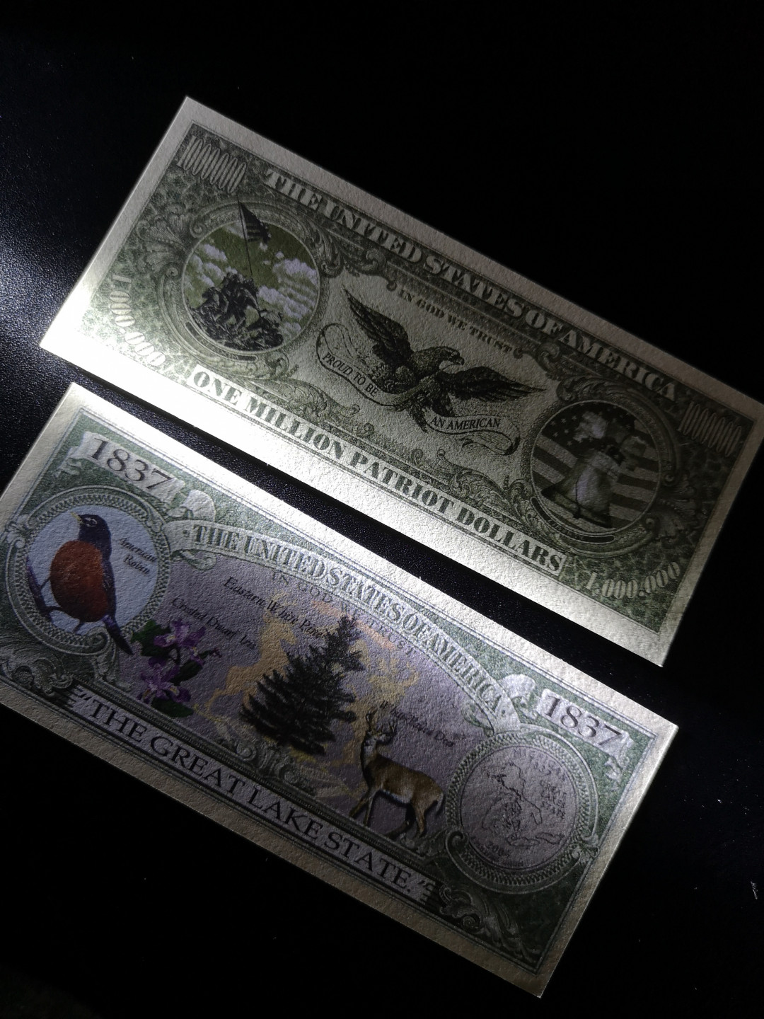 《外钞收藏家》第一百五十二期拍卖（本期98件） 两张仿美元 设计 纪念券 像打印的 全新