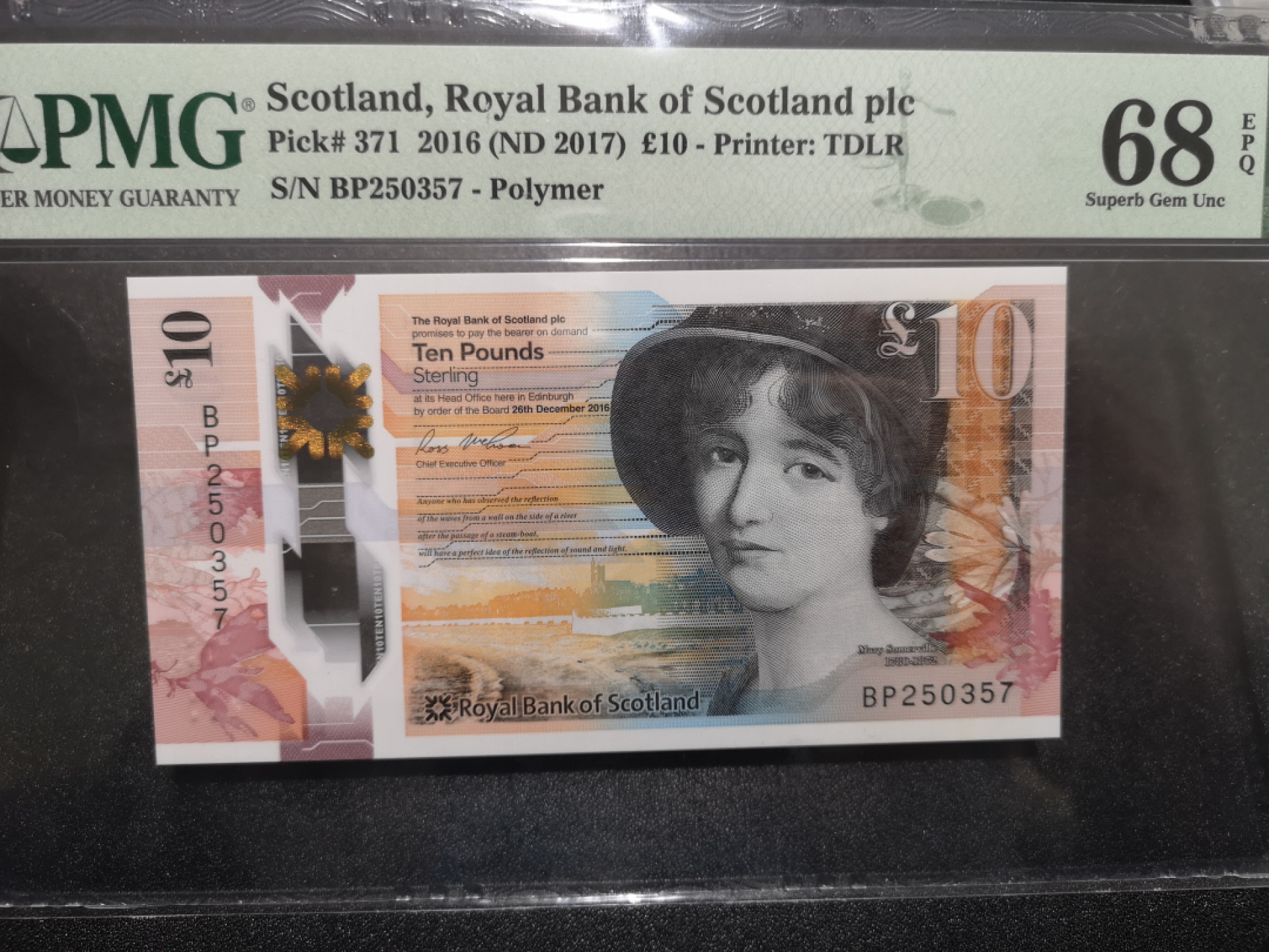 《外钞收藏家》第一百五十二期拍卖（本期98件） 2016年苏格兰皇家银行10镑 PMG68