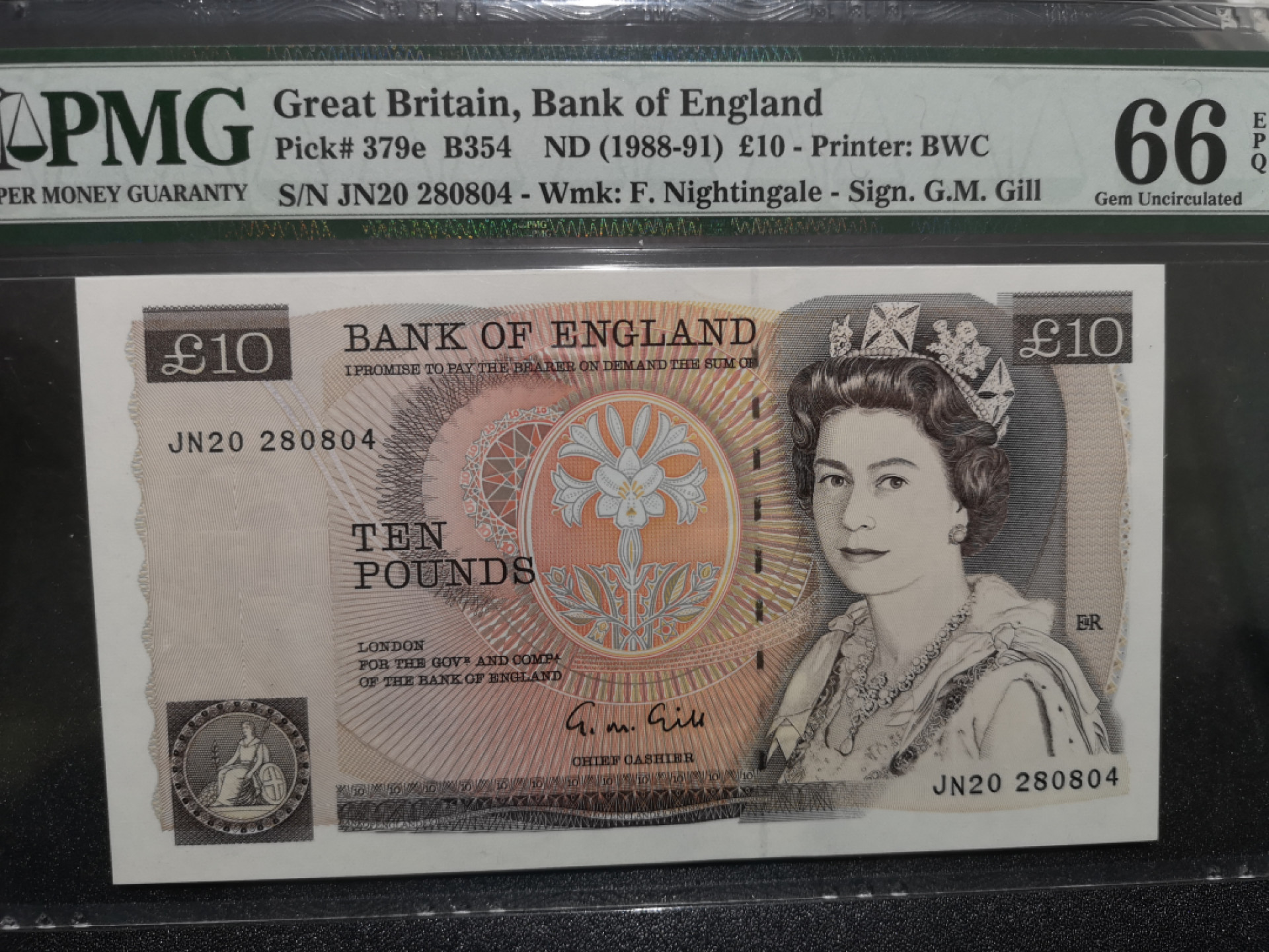 《外钞收藏家》第一百五十二期拍卖（本期98件） 英国D序列10镑 PMG66 BWC版