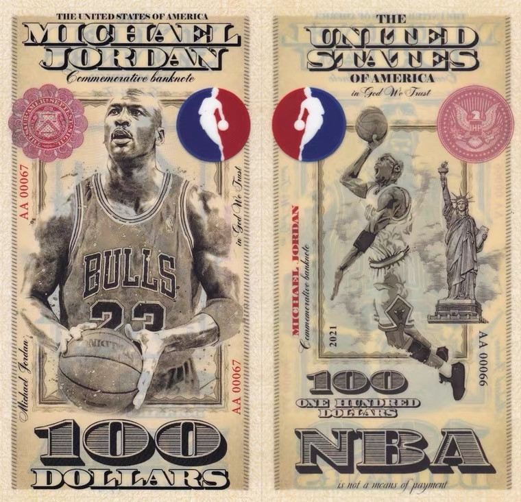 世界精品塑料钞 全新2021年 美国 100 元 塑料钞 商业钞 纪念 NBA球星乔丹
