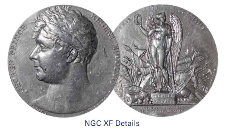 如见仁心·致远堂藏中国机制银币 1815年巴黎条约纪念章一枚，英国伯明翰造币厂铸，NGC评级XF Details
