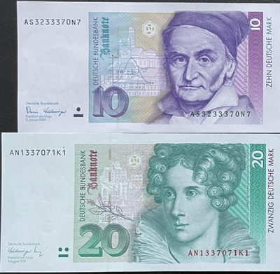 小福收藏团购第56期 德国1989-1993年版 10 20 马克 欧洲精美纸币