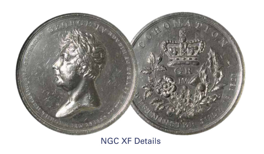 如见仁心·致远堂藏中国机制银币 1821年乔治四世纪念银章一枚，英国伯明翰造币厂铸，NGC评级XF Details