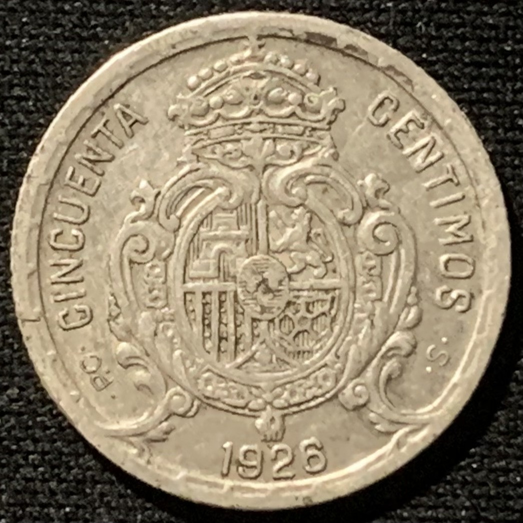 紫瑗钱币——第157期拍卖 西班牙 1926年 阿方索十三世 50分 2.5克 0.835银