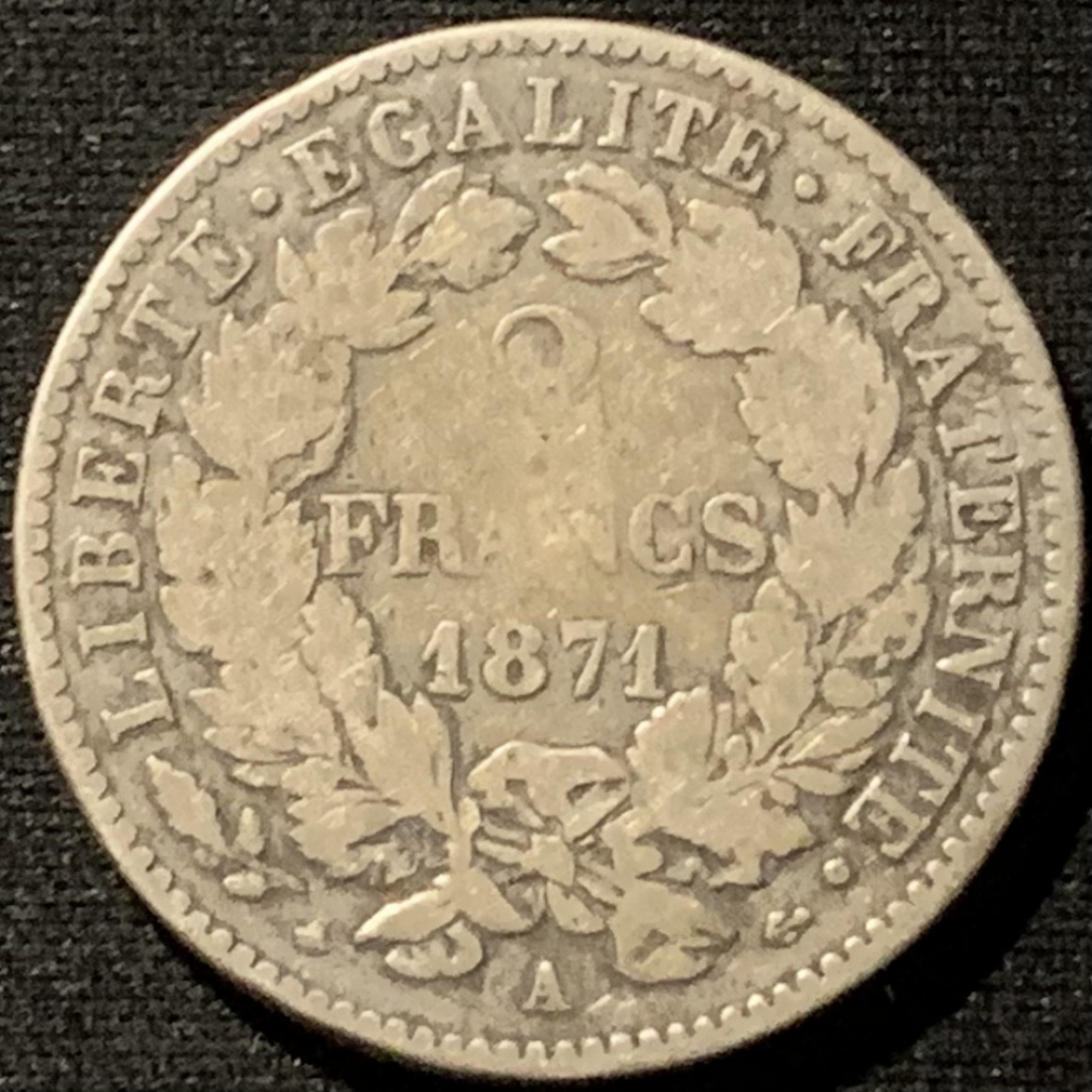 紫瑗钱币——第157期拍卖 法国 1871年 谷物女神 2法郎 10克 0.835银