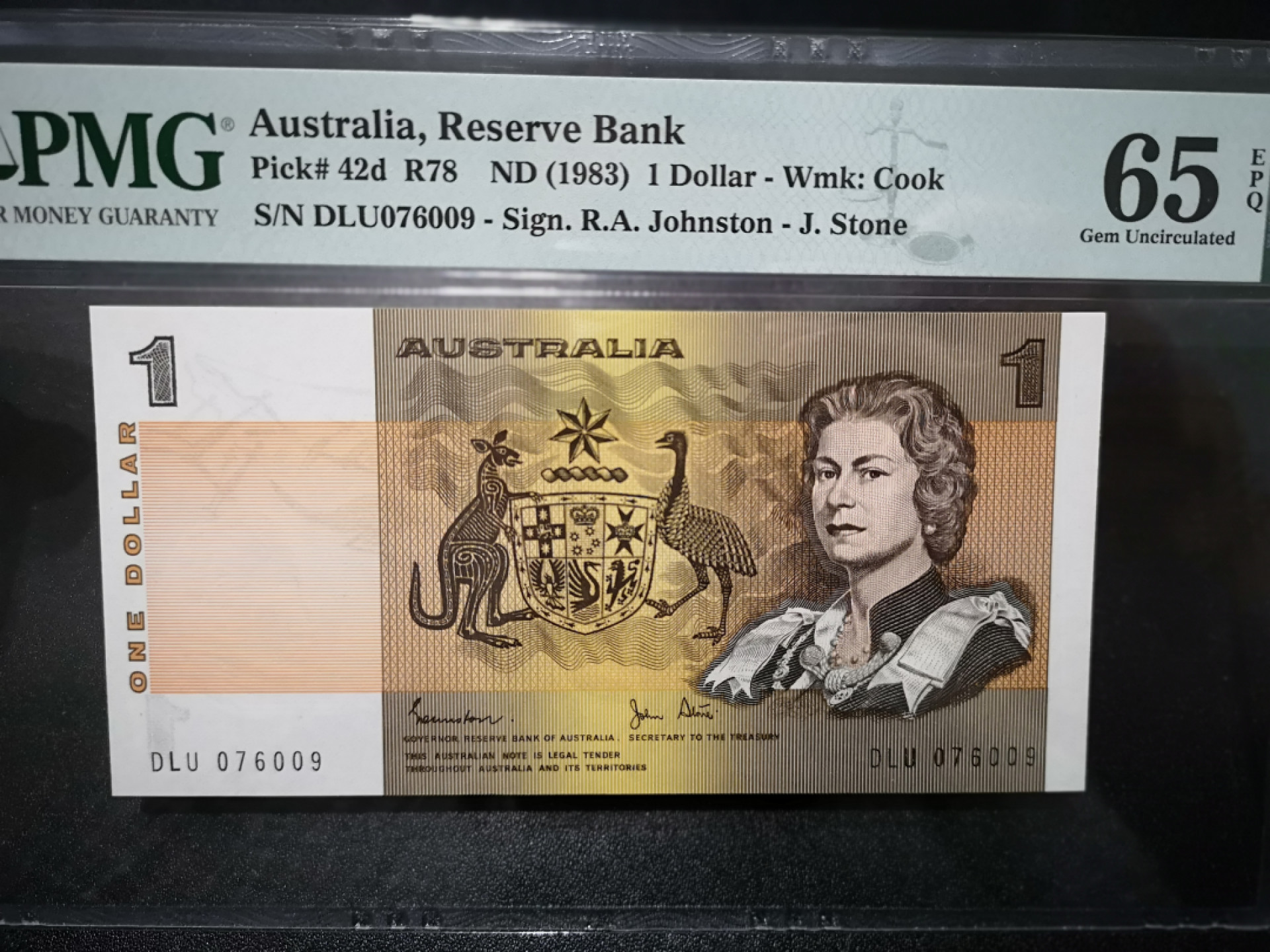 《外钞收藏家》第一百五十三期拍卖（本期94件） 1983年澳大利亚1刀 PMG65