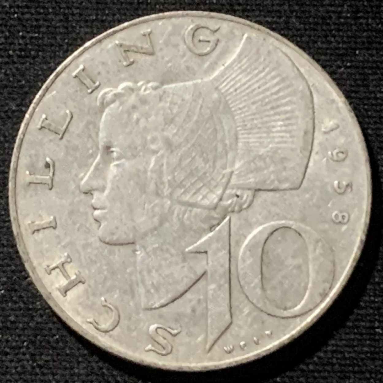 紫瑗钱币——第157期拍卖 奥地利 1958年 女神 10先令 7.5克 0.64银 