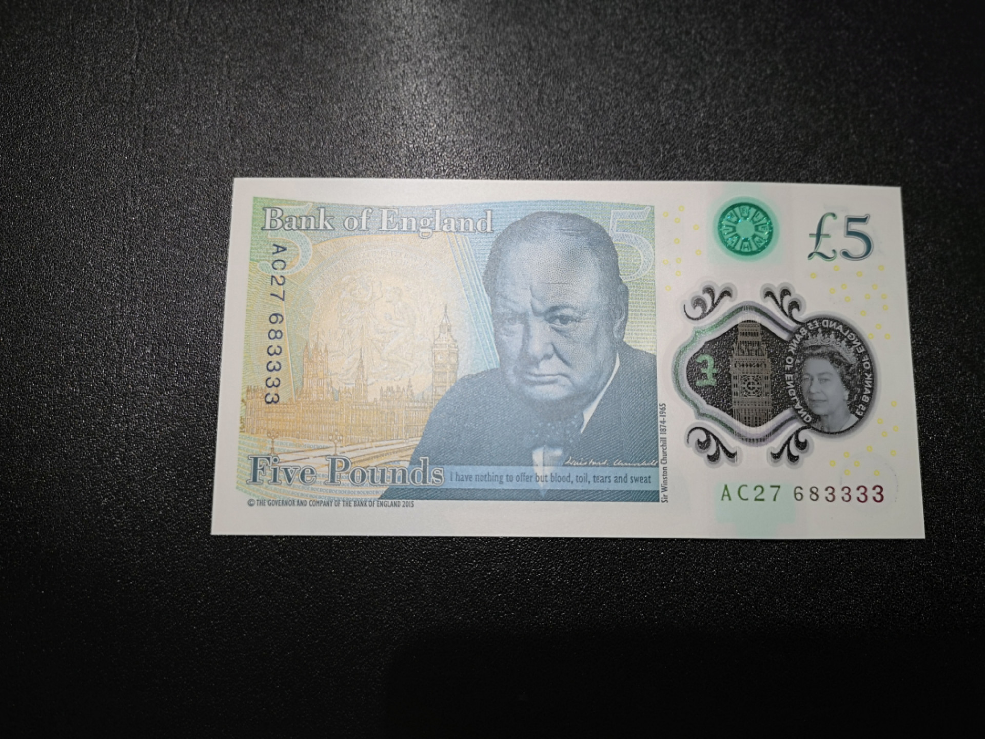 《外钞收藏家》第一百五十三期拍卖（本期94件） 英国2015年5英镑塑料钞狮子号 UNC