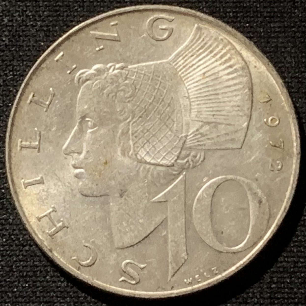 紫瑗钱币——第157期拍卖 奥地利 1972年 女神 10先令 7.5克 0.64银 UNC