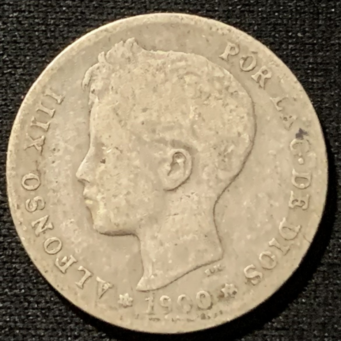 紫瑗钱币——第157期拍卖 西班牙 1900年 阿方索十三世 1比塞塔 5克 0.835银