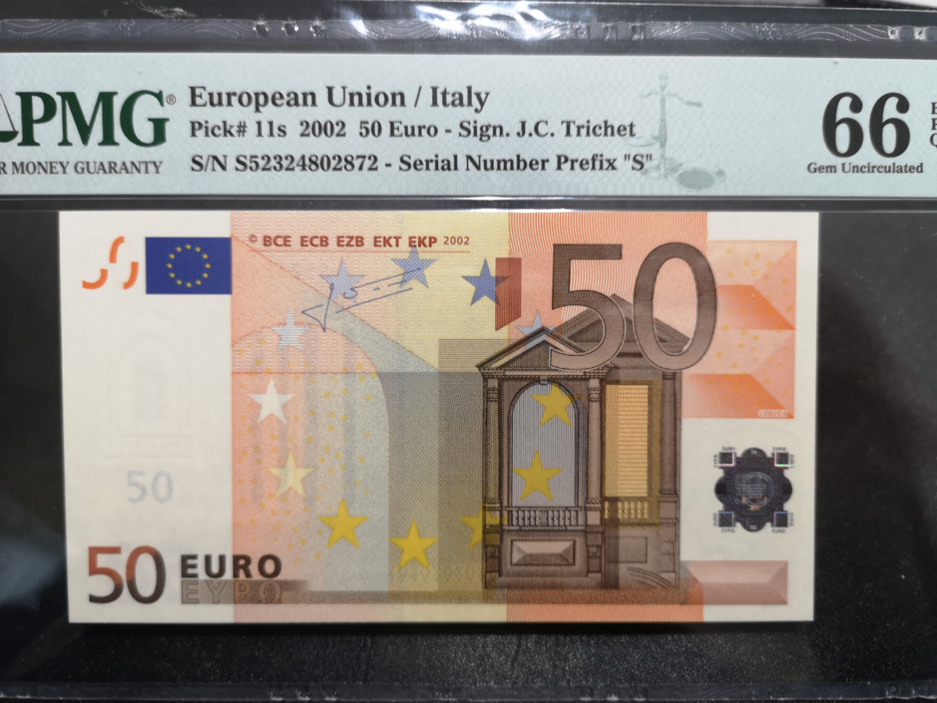 《外钞收藏家》第一百五十三期拍卖（本期94件） 2002年欧元二签50元 意大利版 PMG66