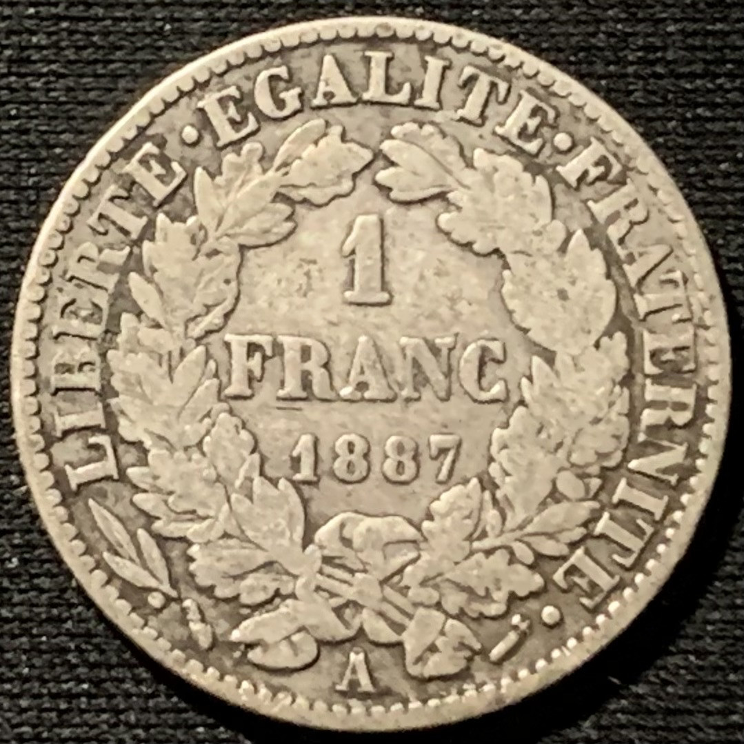 紫瑗钱币——第157期拍卖 法国 1887年 谷物女神 1法郎 5克 0.835银