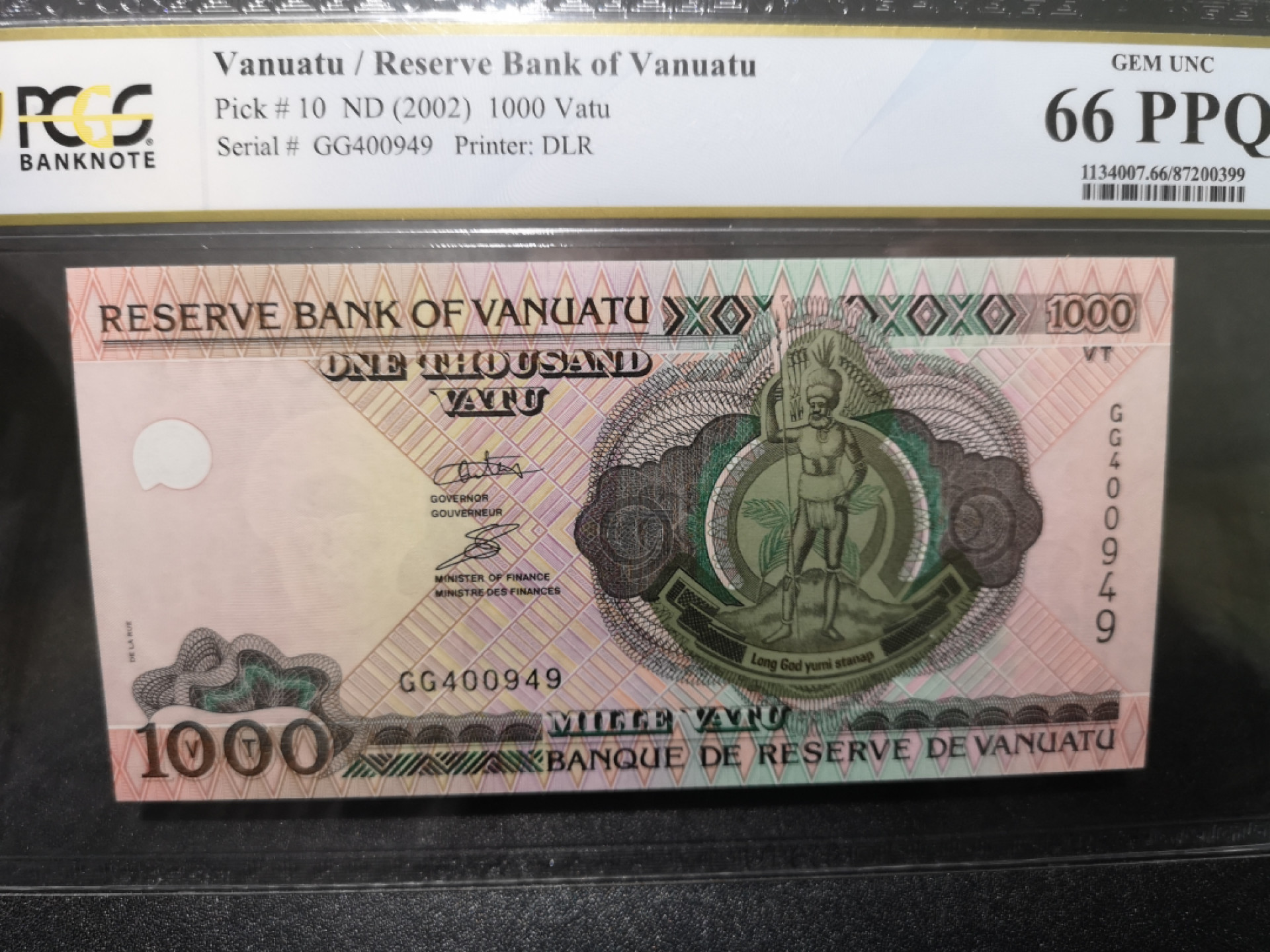 《外钞收藏家》第一百五十三期拍卖（本期94件） 2002年瓦努图1000 PCGS66