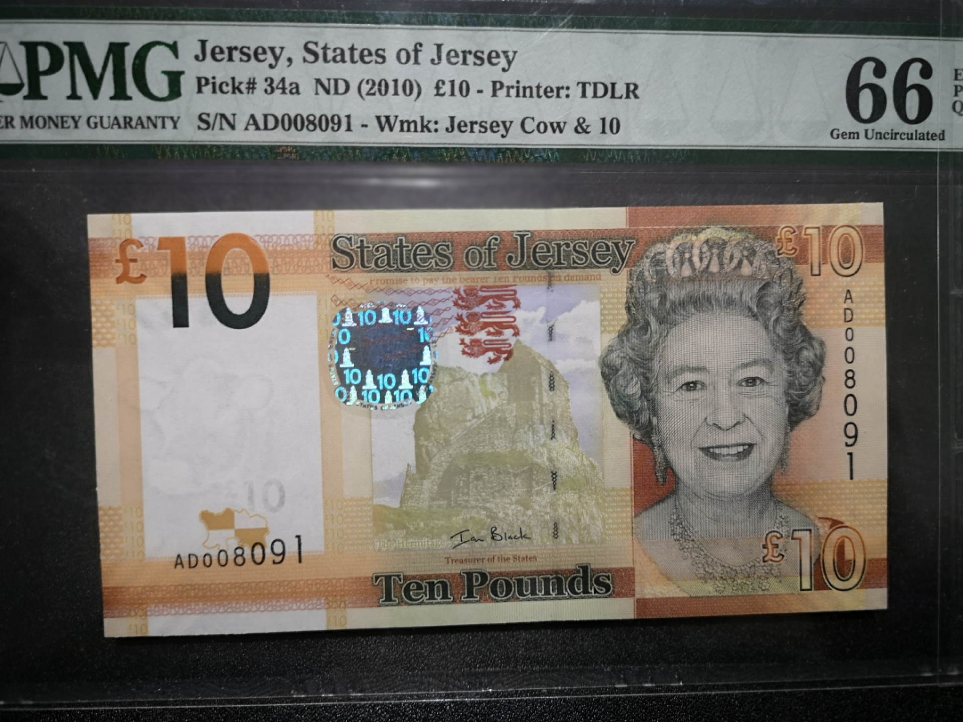 《外钞收藏家》第一百五十三期拍卖（本期94件） 2010年泽西10镑 PMG66 千位号