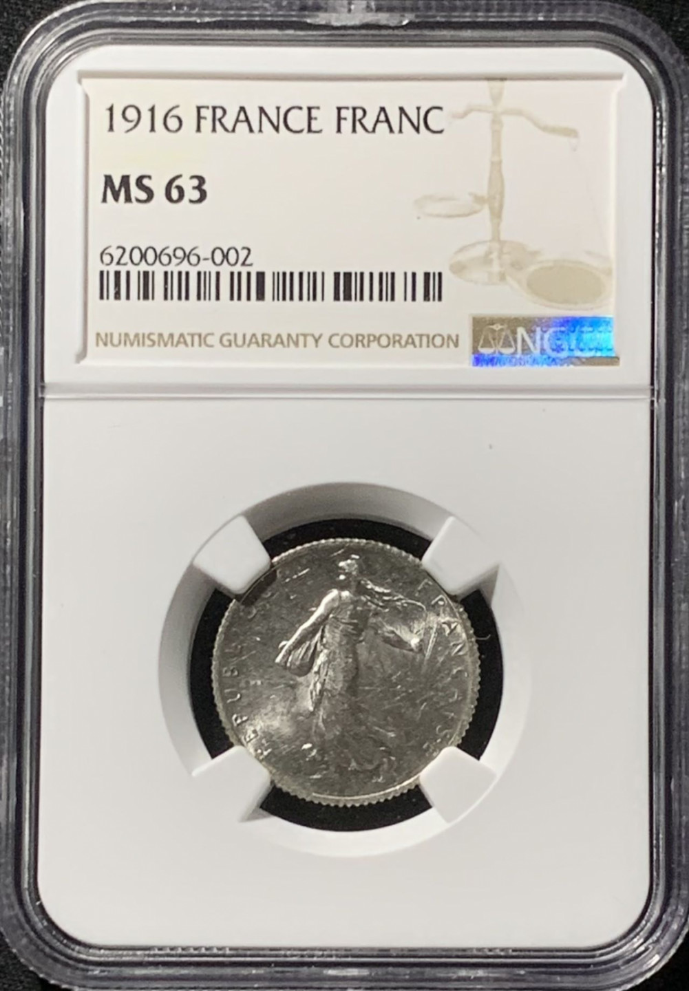 紫瑗钱币——第157期拍卖 法国 1916年 播种女神 1法郎 银币 NGC MS63