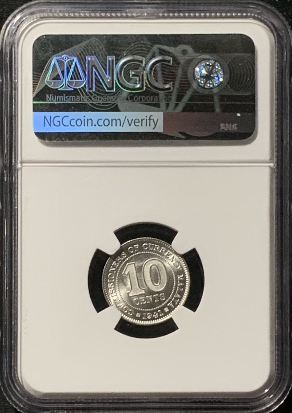 紫瑗钱币——第157期拍卖 马来亚 1941年 乔治六世 10分 银币 NGC MS63