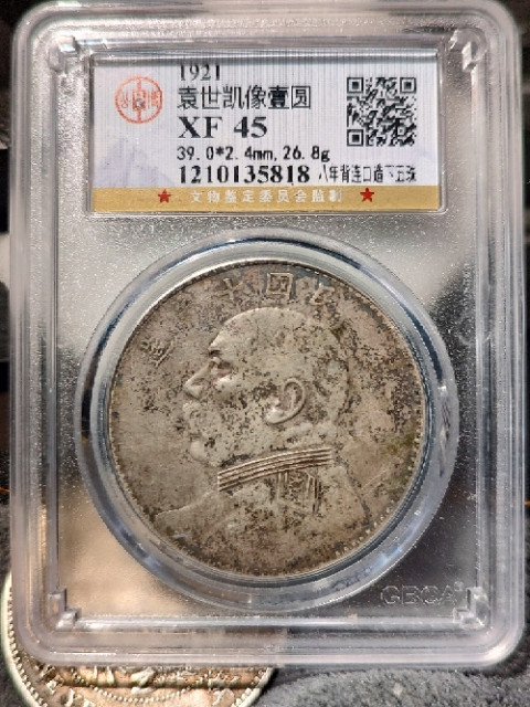 评级币专场 公博评级XF45 十年袁大头八年背连口造下五珠 空心叶小背逆