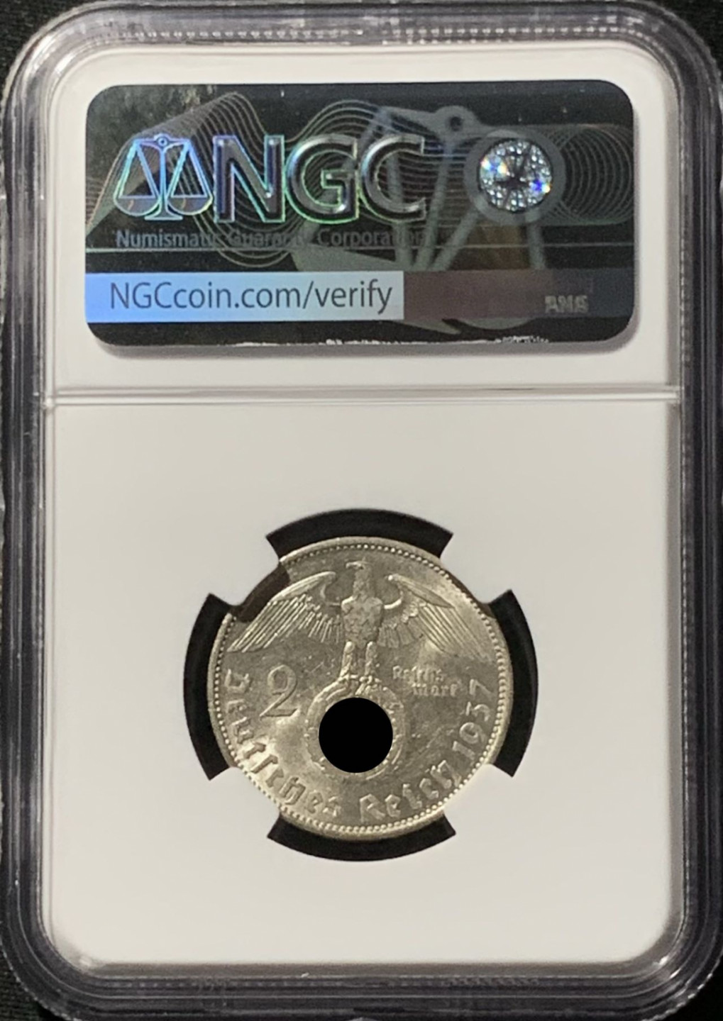 紫瑗钱币——第157期拍卖 德国 1937年 A版 兴登堡 2马克 字符版 银币 NGC MS61