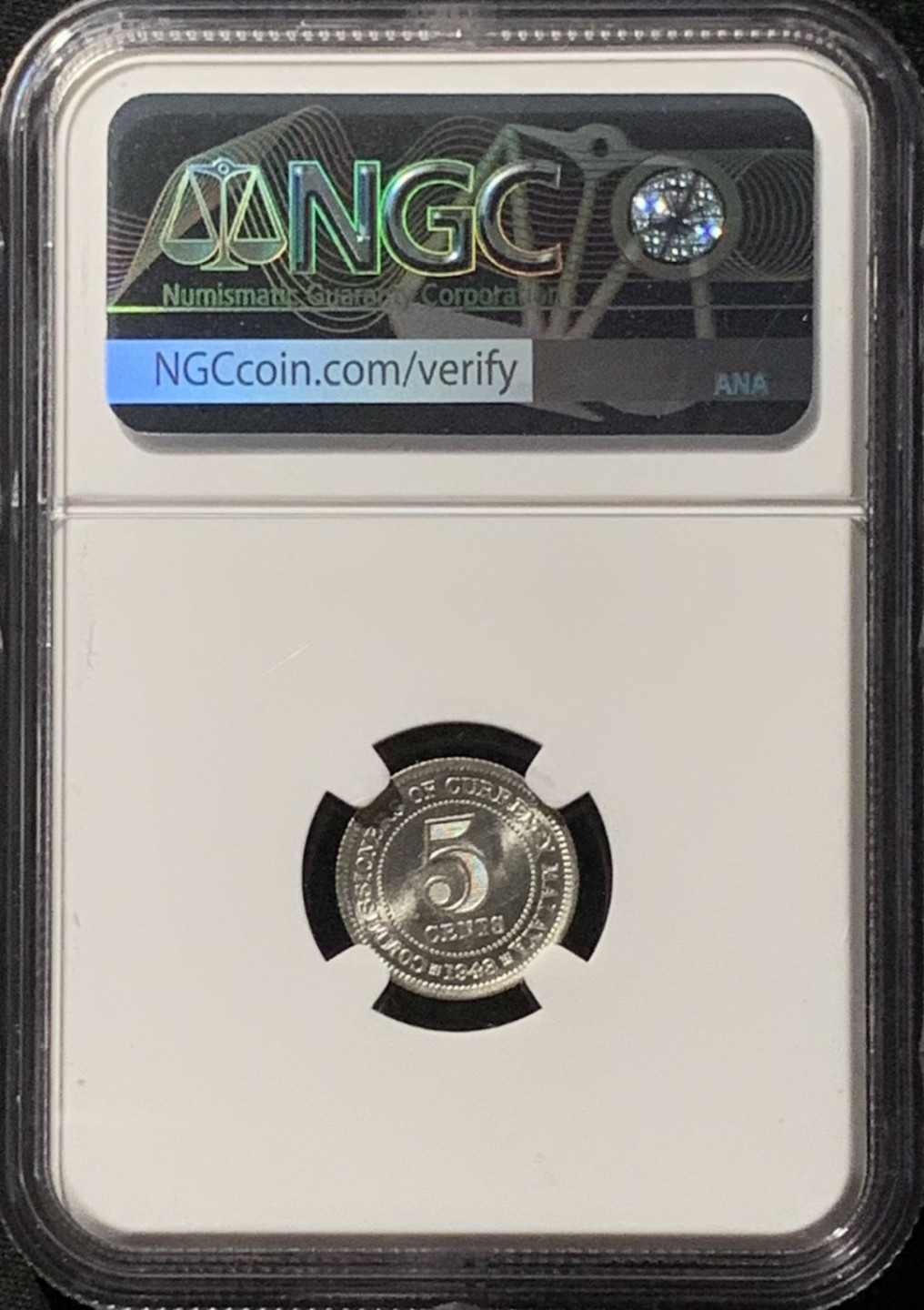 紫瑗钱币——第157期拍卖 马来亚 1943年 乔治六世 5分 银币 NGC MS63