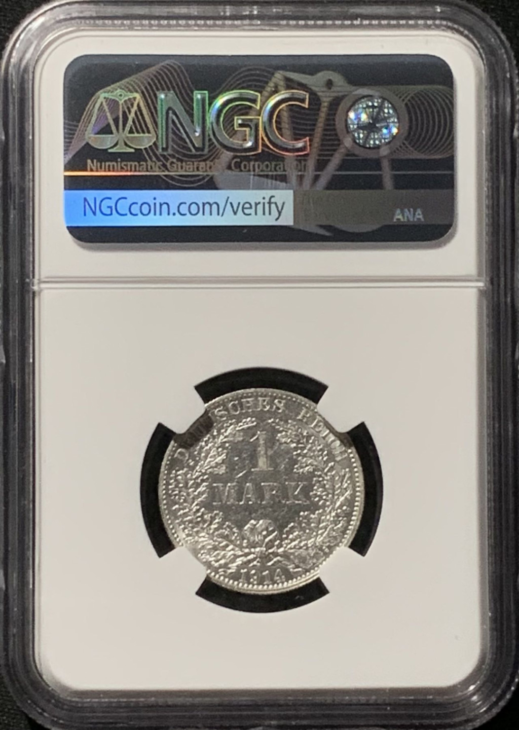 紫瑗钱币——第157期拍卖 德国 1914年 A版 第二帝国 长翅 1马克 银币 NGC MS61