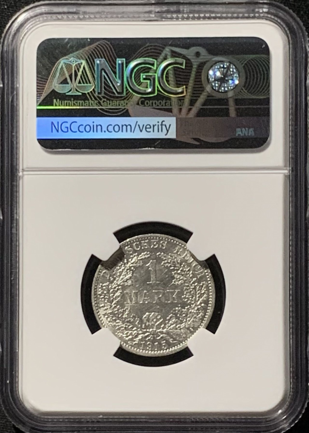 紫瑗钱币——第157期拍卖 德国 1915年 A版 第二帝国 长翅 1马克 银币 NGC MS62