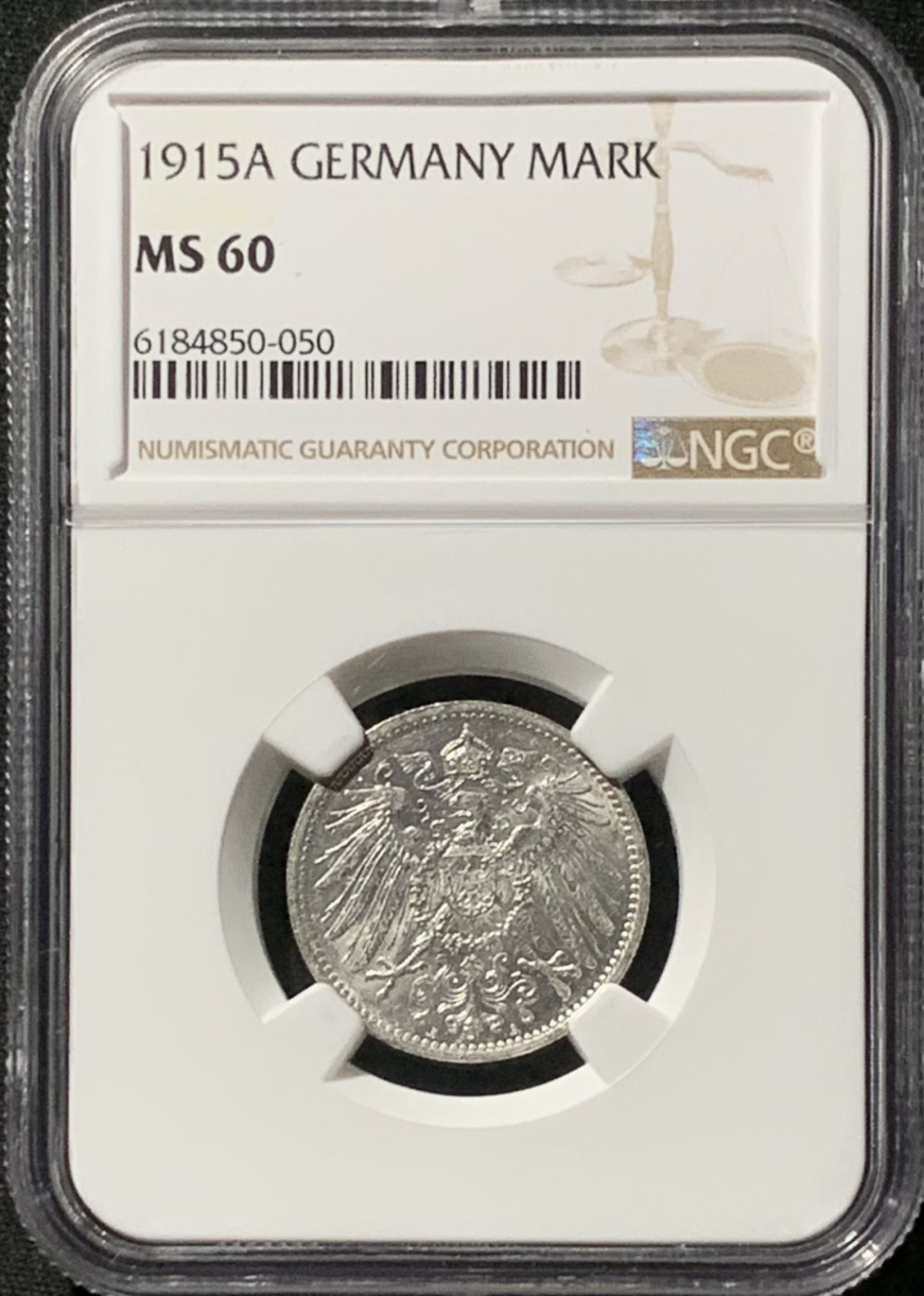 紫瑗钱币——第157期拍卖 德国 1915年 A版 第二帝国 长翅 1马克 银币 NGC MS60