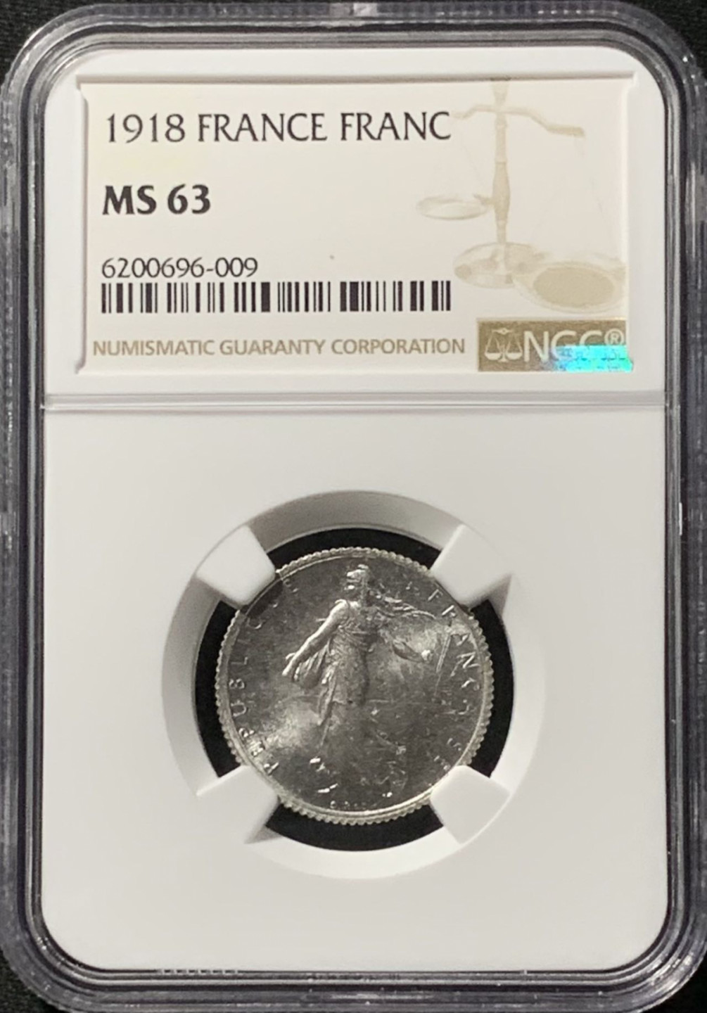 紫瑗钱币——第157期拍卖 法国 1918年 播种女神 1法郎 银币 NGC MS63