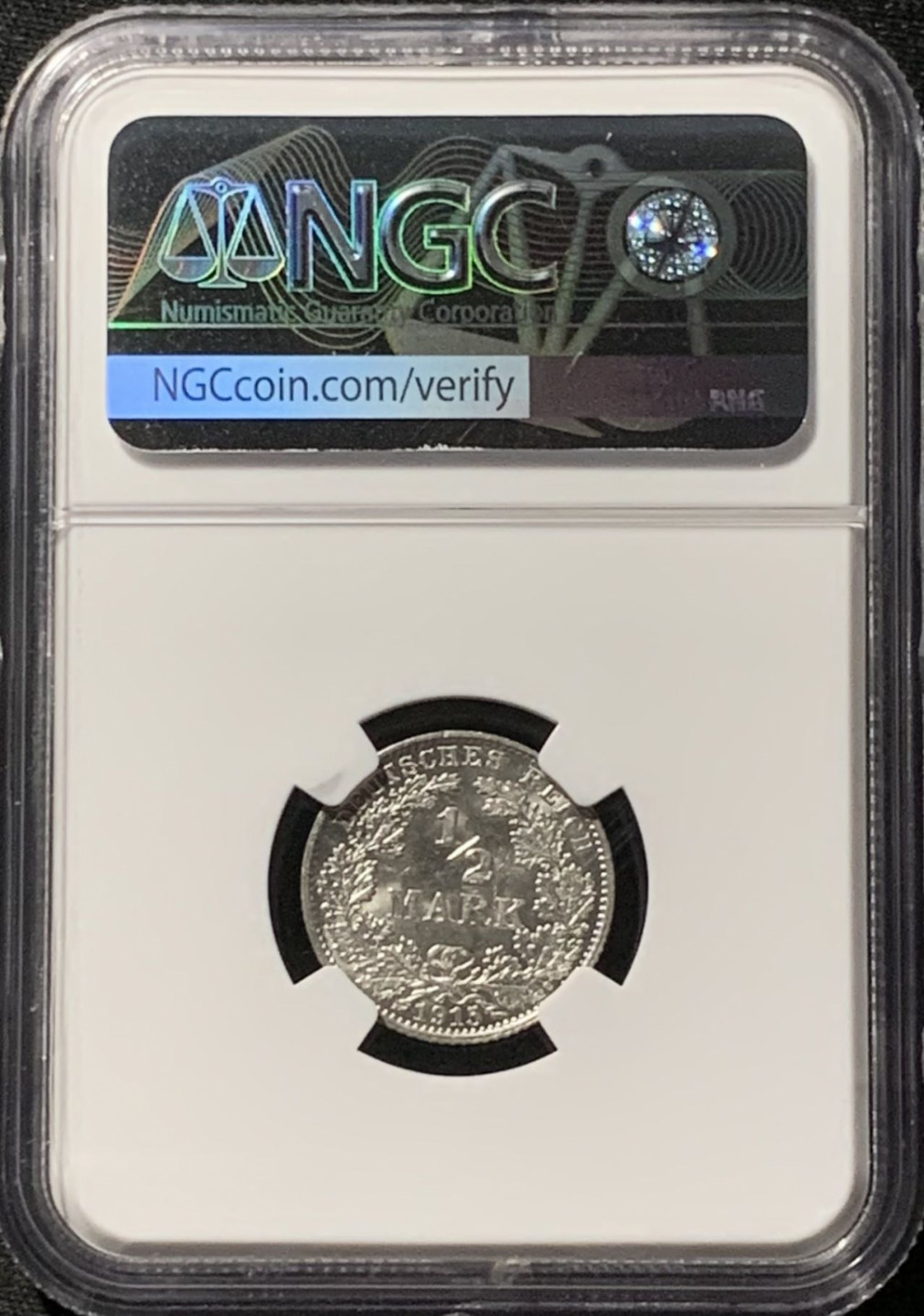 紫瑗钱币——第157期拍卖 德国 1915年 J版 第二帝国 1/2马克 银币 NGC MS64